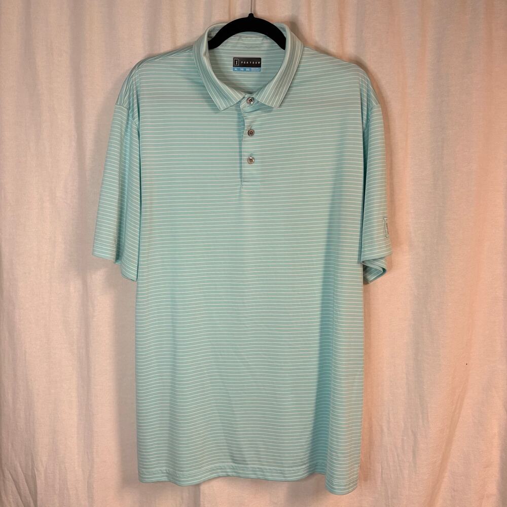 PGA TOUR Aqua Striped Performance Golf Polo Shirt Men's XL